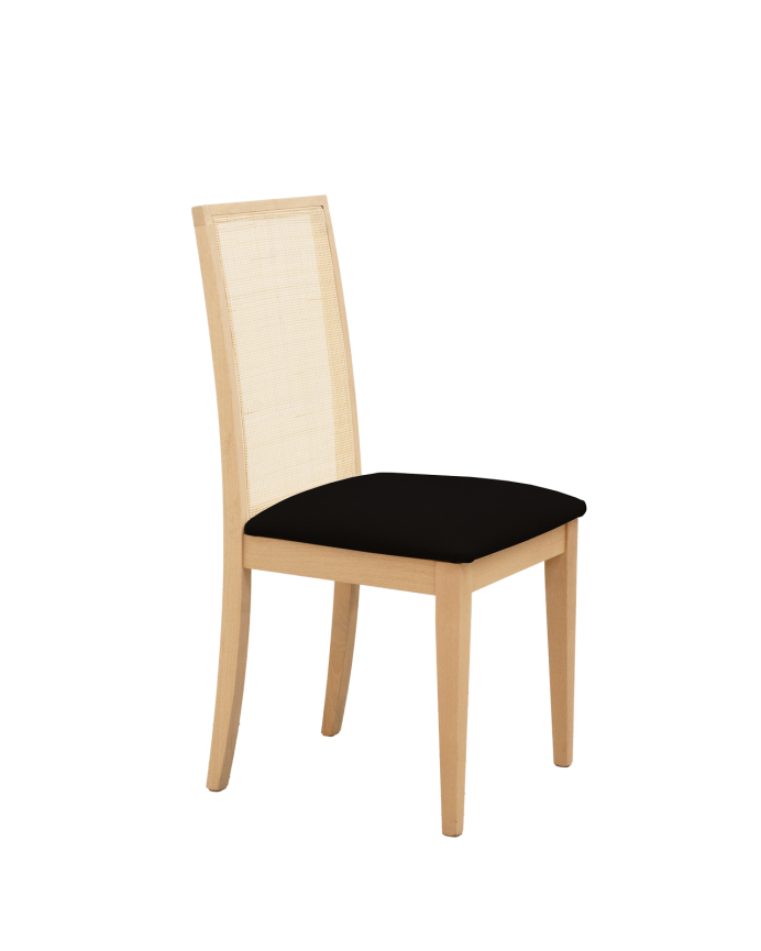 Chaise tapissée noire avec pieds en bois le ton chêne moyen 95,5cm