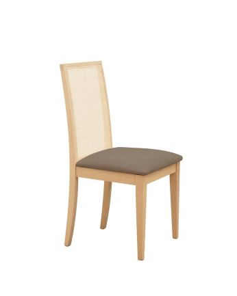 Chaise tapissée brun taupe avec pieds en bois le ton chêne moyen 95,5cm