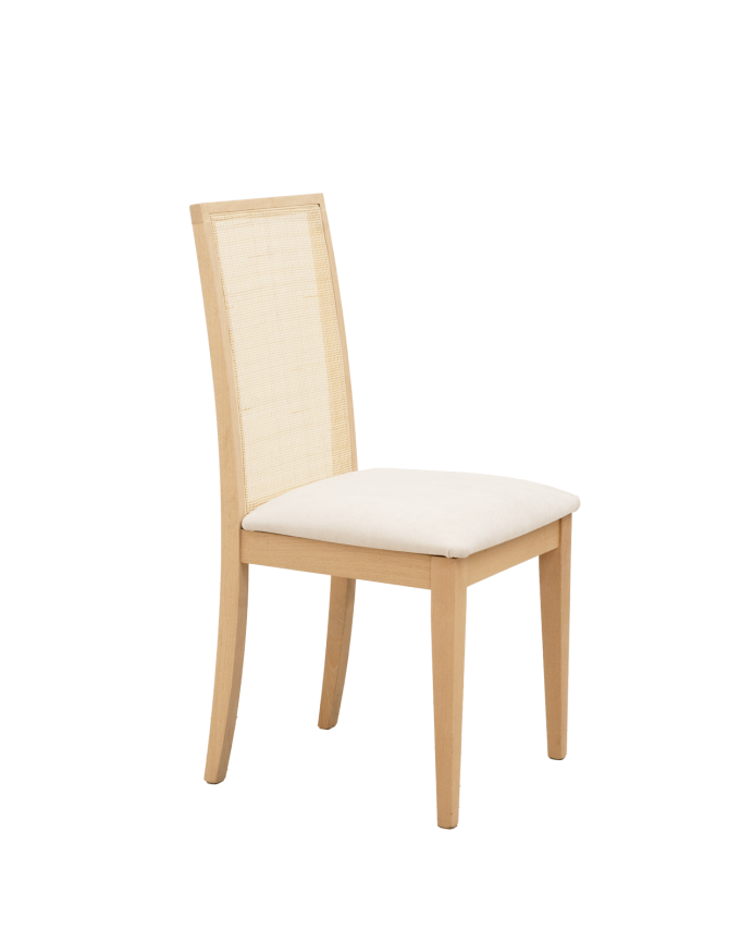Chaise tapissée couleur pierre avec pieds en bois le ton chêne moyen 95,5cm