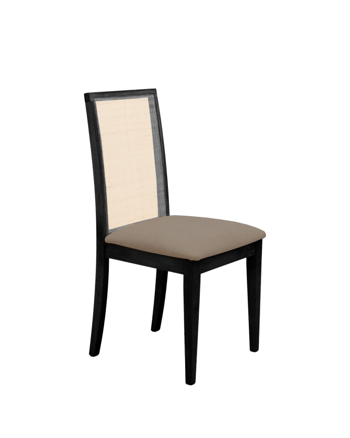 Chaise tapissée brun taupe avec pieds en bois le ton noir 95,5cm