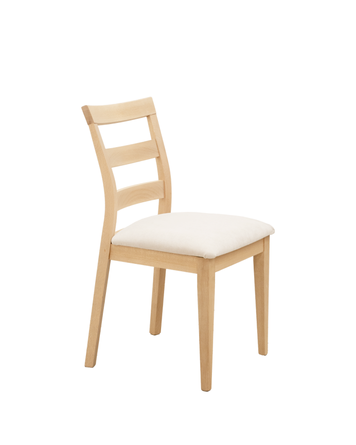 Chaise tapissée couleur pierre avec pieds en bois le ton chêne moyen 89cm
