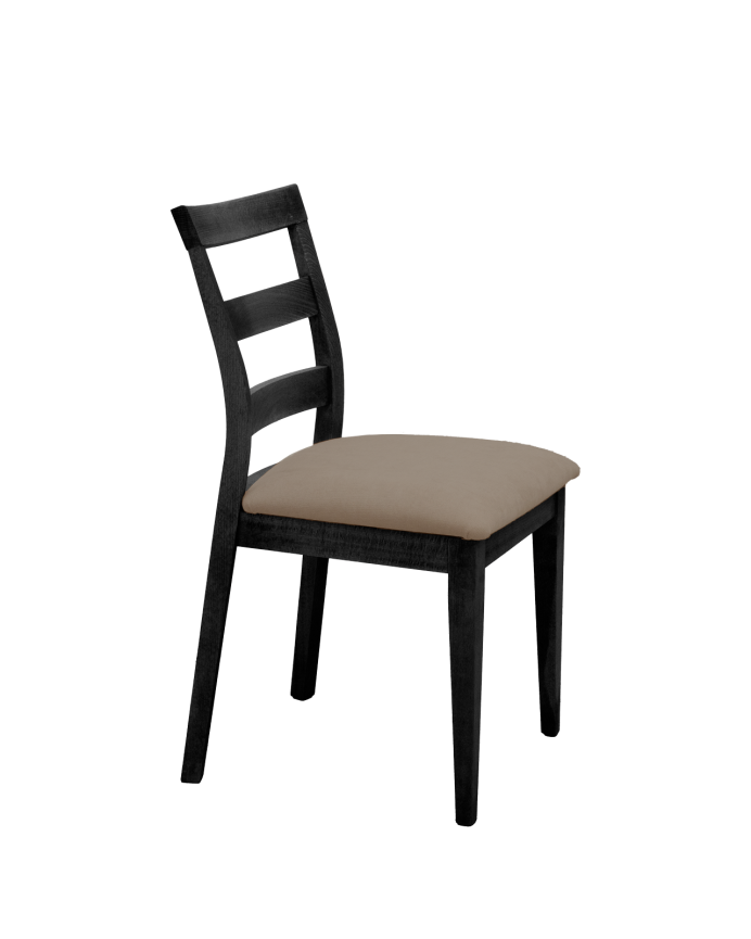 Chaise tapissée brun taupe avec pieds en bois le ton noir 89cm