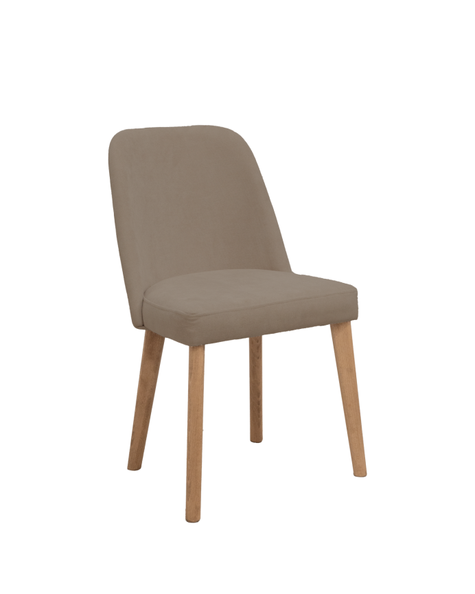 Chaise tapissée brun taupe avec pieds en bois le ton chêne foncé 87cm