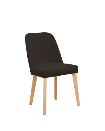Chaise tapissée noire avec pieds en bois le ton chêne moyen 87cm