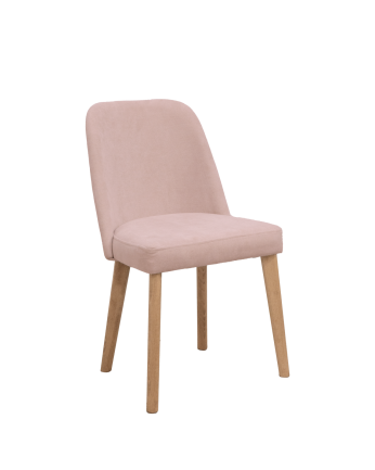 Chaise tapissée rose avec pieds en bois le ton chêne foncé 87cm