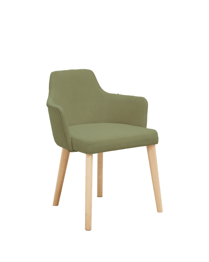 Chaise tapissée kaki avec pieds en bois le ton naturel 95cm