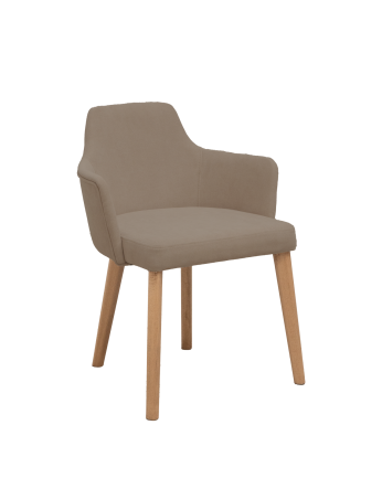 Chaise tapissée brun taupe avec pieds en bois le ton chêne foncé 95cm
