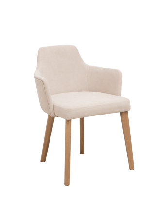 Chaise tapissée couleur pierre avec pieds en bois le ton chêne foncé 95cm