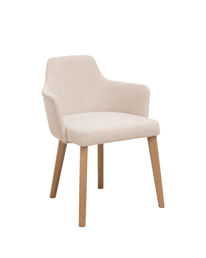 Chaise tapissée couleur pierre avec pieds en bois le ton chêne foncé 95cm