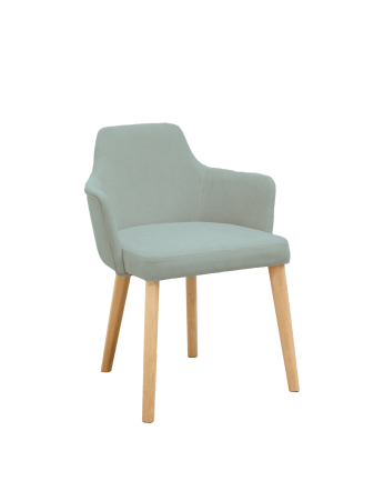 Chaise tapissée aigue-marine avec pieds en bois le ton chêne moyen 95cm