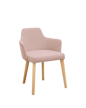 Chaise tapissée rose avec pieds en bois le ton chêne moyen 95cm