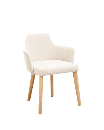Chaise tapissée couleur pierre avec pieds en bois le ton chêne moyen 95cm