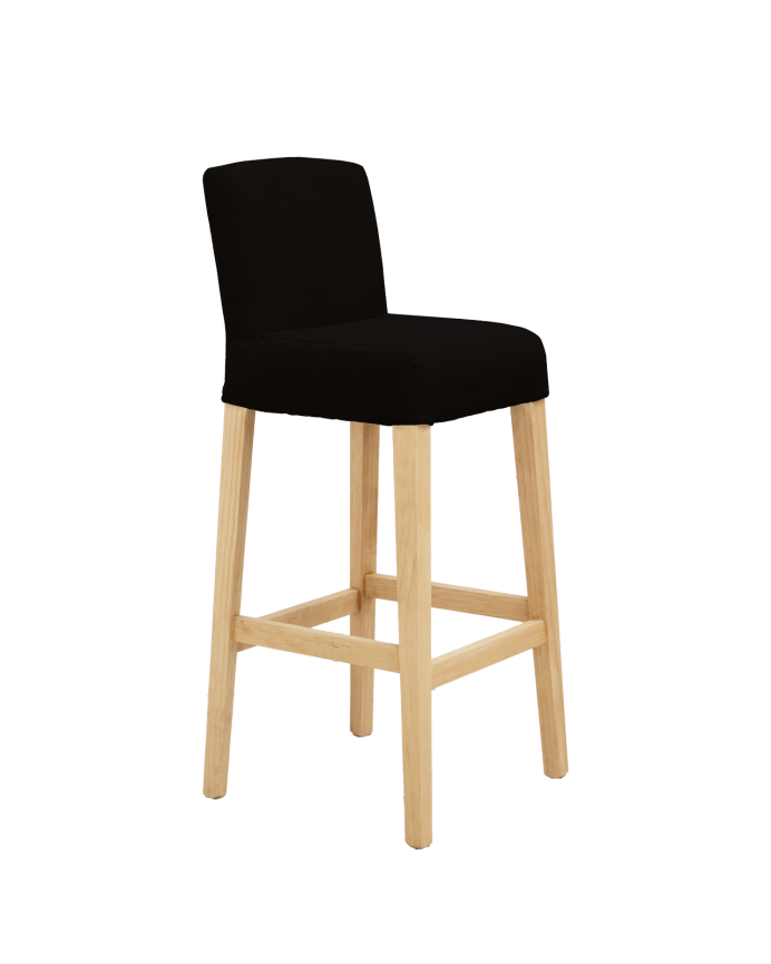 Tabouret tapissée noire avec pieds en bois le ton chêne moyen 95cm