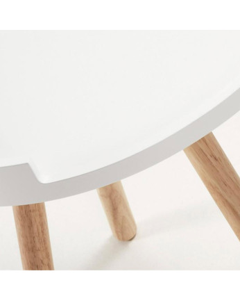 Table basse en bois massif ton blanc et naturel 46x46cm