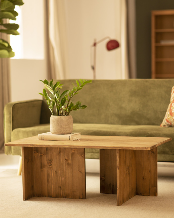 Table basse en bois massif ton chêne foncé 40x100cm