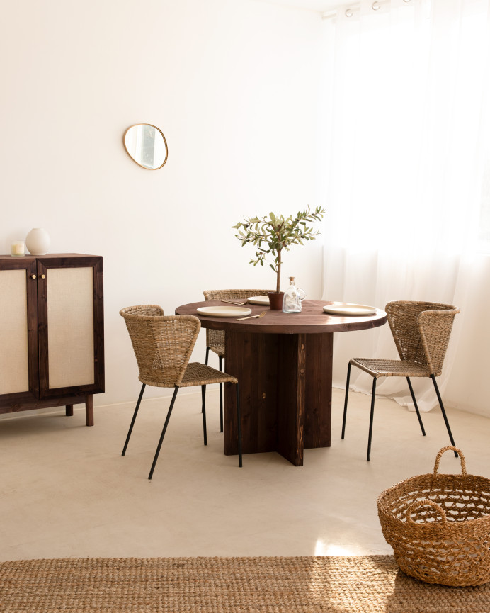 table à manger ronde en bois massif de noyer de ø110