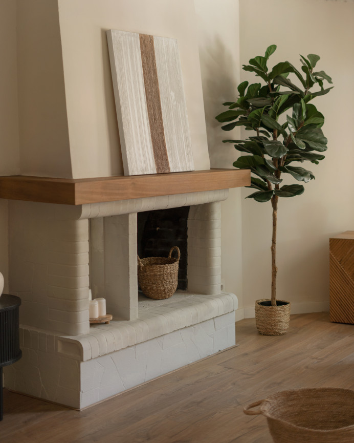 Tableau blanc et marron décoratif sur coton avec cadre en bois peint à la main à la peinture à l'huile en différentes tailles.