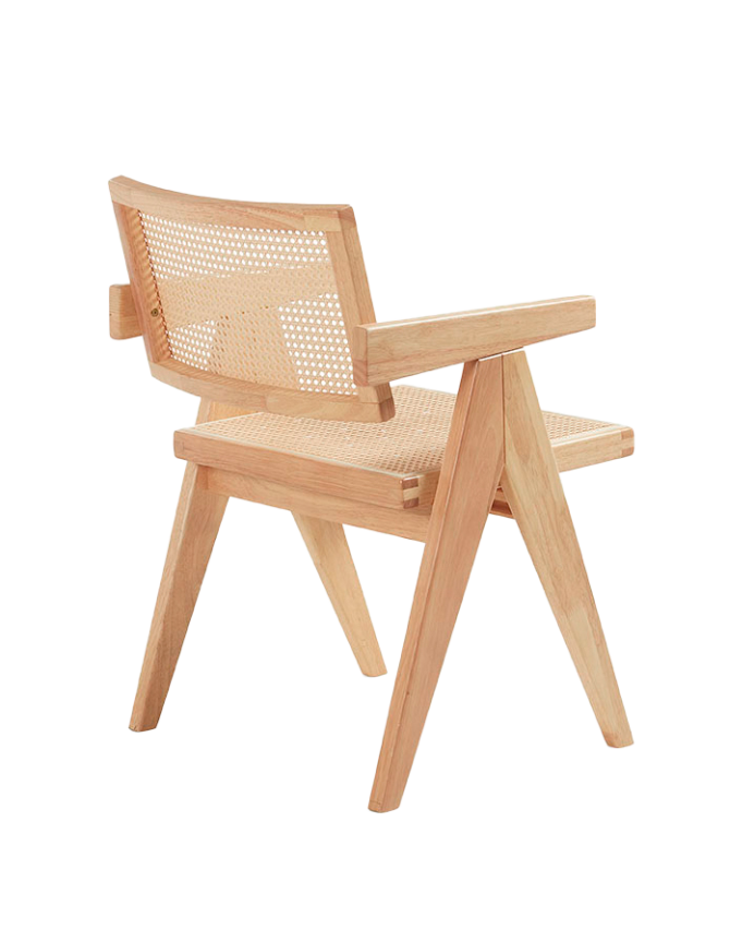 Chaise en bois massif avec dossier et assise en cannage ton naturel de 80 cm