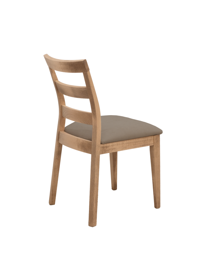 Chaise tapissée brun taupe avec pieds en bois le ton chêne foncé 89cm