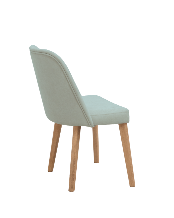 Chaise tapissée aigue-marine avec pieds en bois le ton chêne foncé 87cm