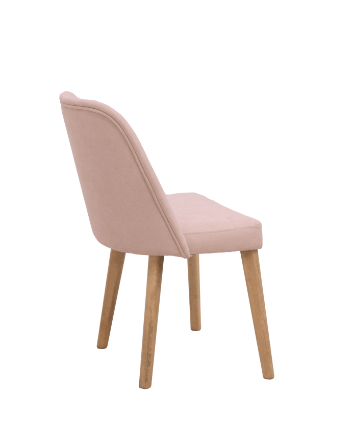 Chaise tapissée rose avec pieds en bois le ton chêne foncé 87cm