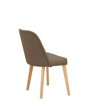 Chaise tapissée brun taupe avec pieds en bois le ton chêne moyen 87cm