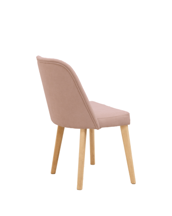 Chaise tapissée rose avec pieds en bois dans le ton chêne moyen 87cm