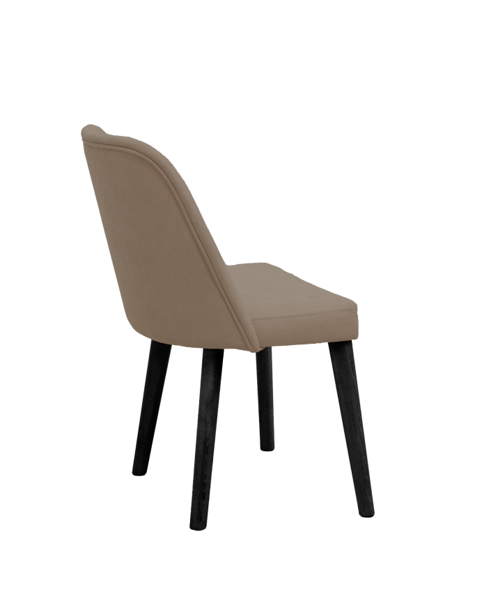 Chaise tapissée taupe avec pieds en bois le ton noir 87cm