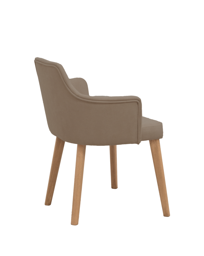 Chaise tapissée brun taupe avec pieds en bois le ton chêne foncé 95cm