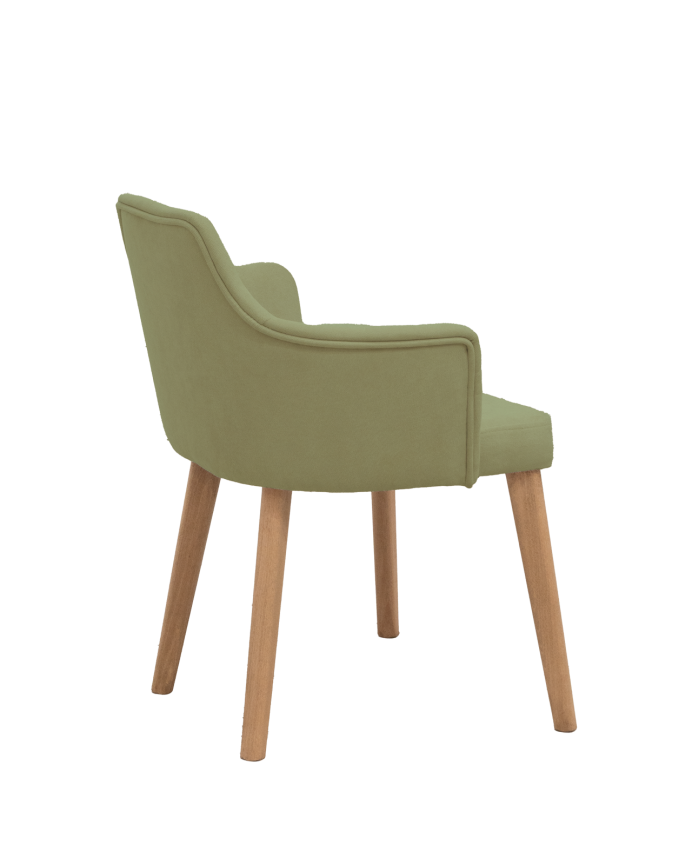 Chaise tapissée kaki avec pieds en bois le ton chêne foncé 95cm
