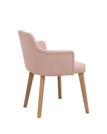 Chaise tapissée rose avec pieds en bois le ton chêne foncé 95cm