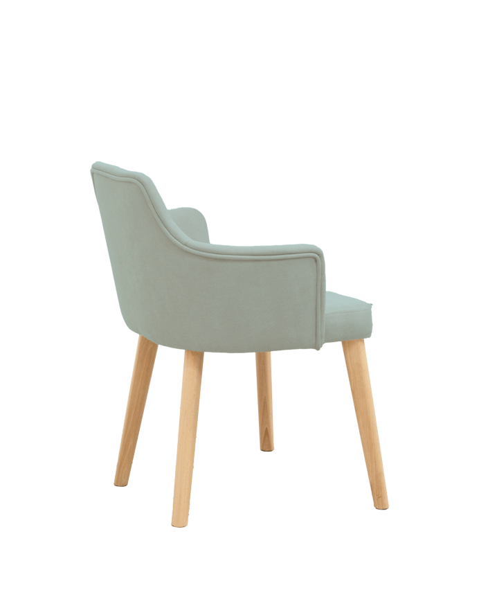 Chaise tapissée aigue-marine avec pieds en bois le ton chêne moyen 95cm