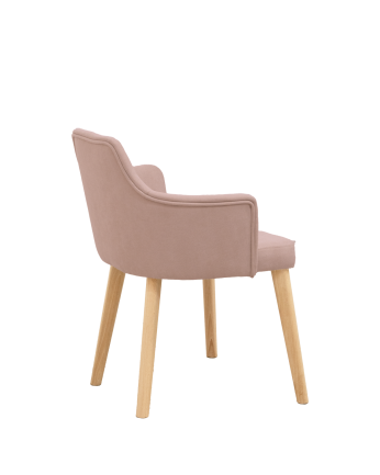Chaise tapissée rose avec pieds en bois le ton chêne moyen 95cm