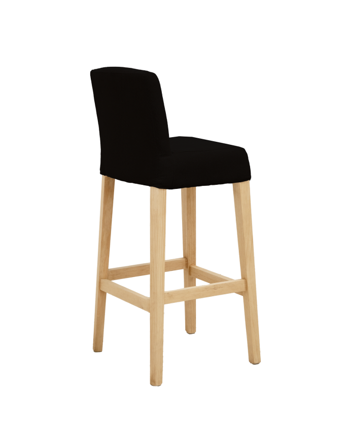 Tabouret tapissée noire avec pieds en bois le ton chêne moyen 95cm