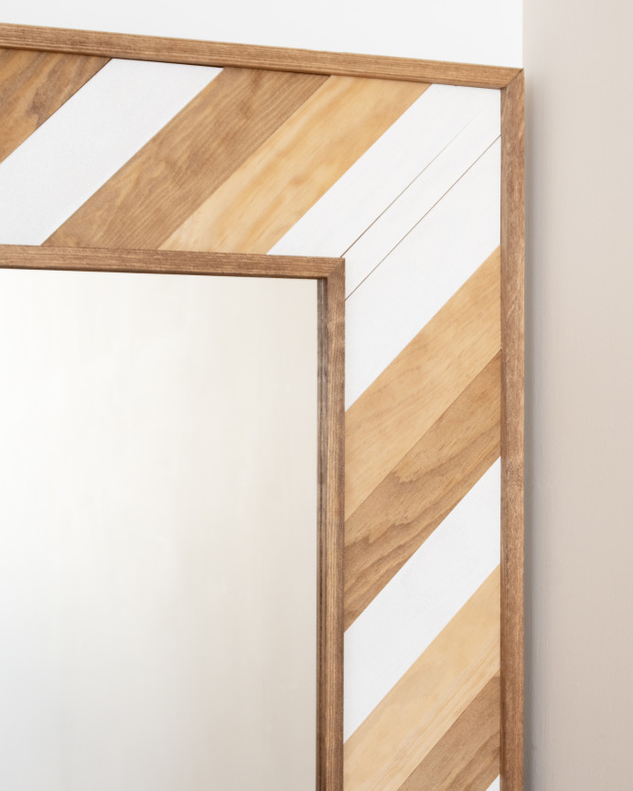 Miroir effet bois massif en chêne foncé, naturel et blanc 163x84cm