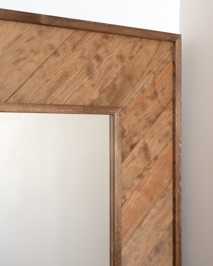 Miroir effet bois massif ton chêne foncé 163x84cm