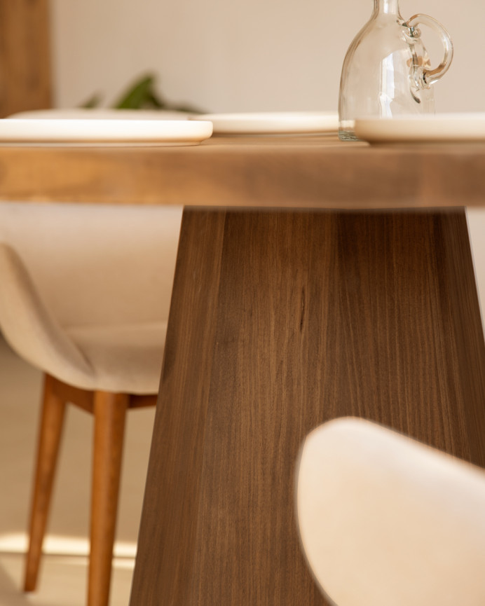 Table à manger ronde en bois massif ton chêne foncé Ø115