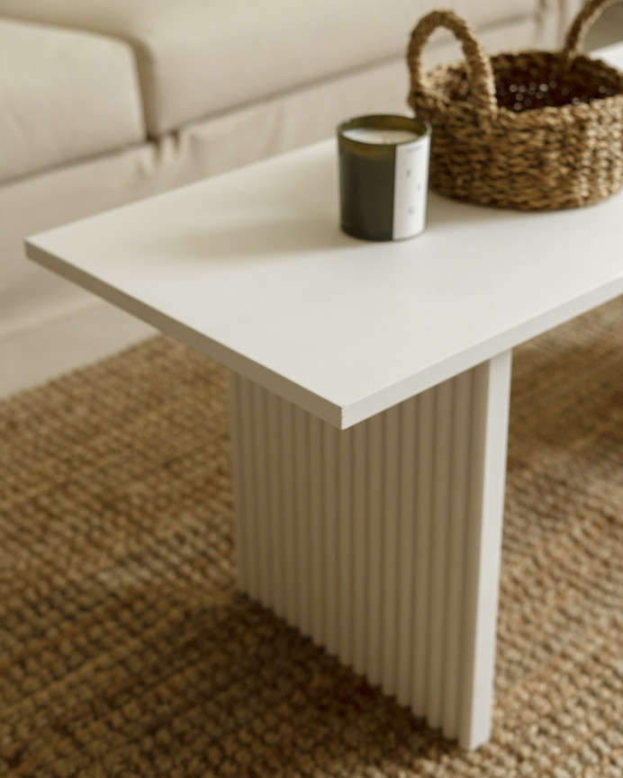 Table basse en bois massif ton blanc 120cm