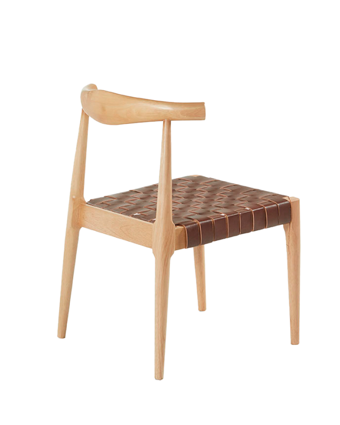 Chaise en bois massif avec assise tressée marron et pieds en couleur naturelle 77cm