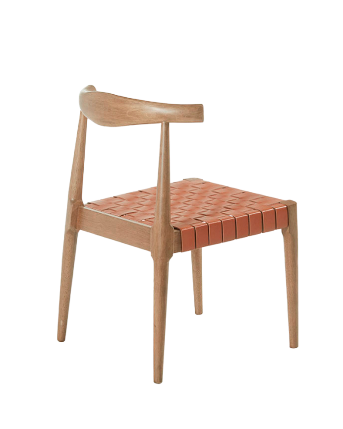 Chaise en bois massif avec assise tressée marron et pieds en couleur noyer 77cm