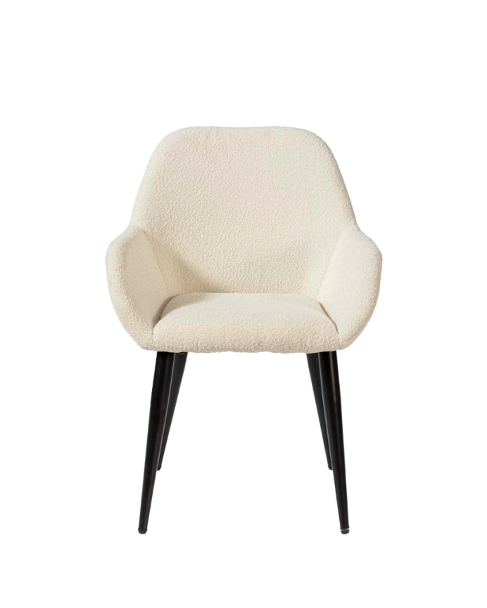 Chaise en bouclé blanc avec pieds en métal noir de 82 cm