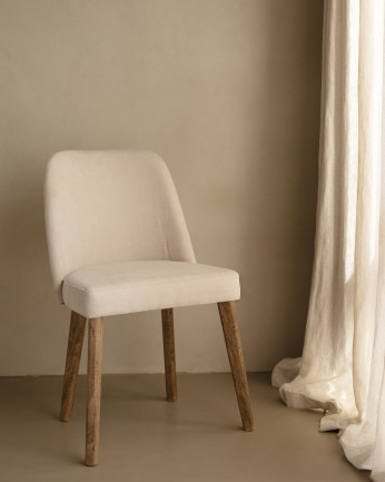 Chaise tapissée couleur pierre avec pieds en bois le ton chêne foncé 87cm