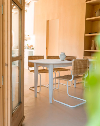 Table à manger ovale en bois massif blanc de différentes tailles