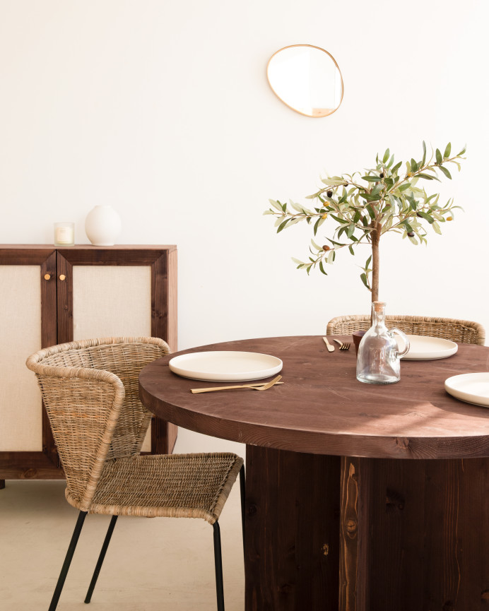 table à manger ronde en bois massif de noyer de ø110