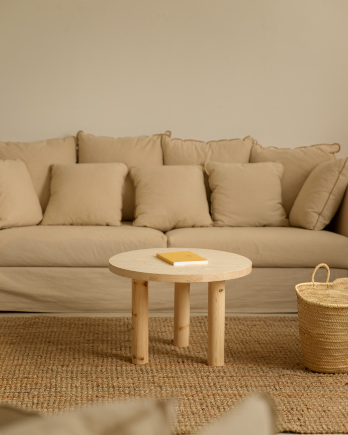 Table basse ronde en bois massif en teinte naturelle de 40x60cm.