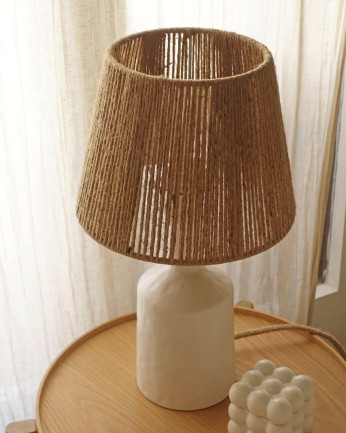 Lampe de table en céramique et abat-jour en corde de chanvre de 46x20,5cm