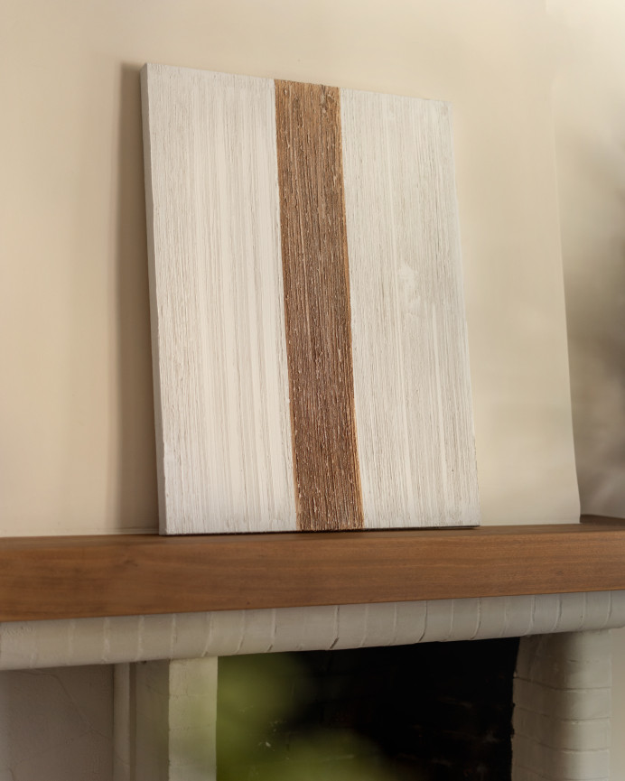 Tableau blanc et marron décoratif sur coton avec cadre en bois peint à la main à la peinture à l'huile en différentes tailles.