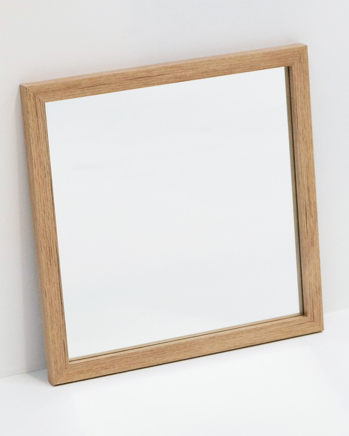 Pack 4 miroirs muraux carrés en bois naturel, 30x30cm