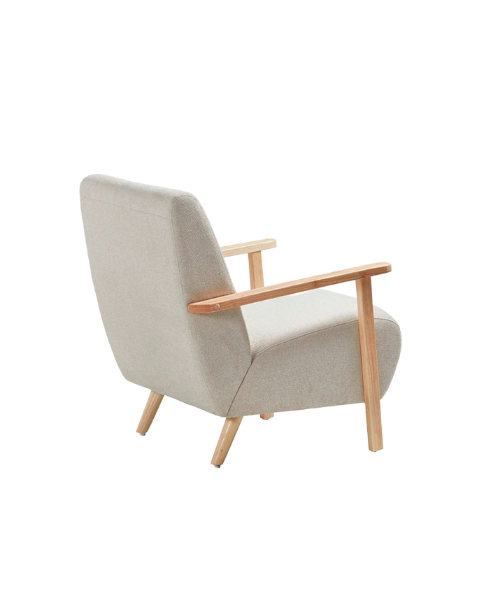 Fauteuil en bois massif avec assise en tissu couleur beige 82x70cm