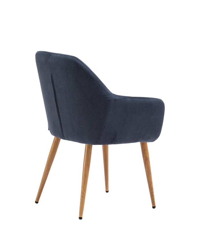 Chaise en velours bleue avec pieds en métal couleur chêne de 91 cm